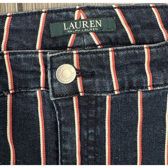 Lauren Ralph Lauren Women’s Red And White Pinstriped Jeans Size 16 Straight Leg - Picture 2 of 6